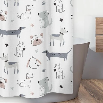 Sweet Jojo Designs Boy, Girl, Unisex/Gender Neutral Shower Curtain 72in.x72in. Cartoon Puppy Grey Taupe And Blue 4 Sweet Jojo Designs Boy, Girl, Unisex/Gender Neutral Shower Curtain 72in.x72in. Cartoon Puppy Grey Taupe And Blue - Image 2