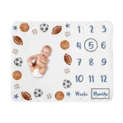Sweet Jojo Designs Boy Baby Milestone Blanket Watercolor Sports Theme Blue Brown And Orange -Smart Baby Decor GUEST aedf4c96 a7a7 46f5 83df 85806da8fb52