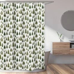 Sweet Jojo Designs Gender Neutral Unisex Shower Curtain 72in.x72in. Woodland Pine Tree Green And White