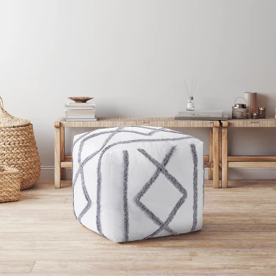 Sweet Jojo Designs Fabric Ottoman Pouf Cover Unstuffed Boho Fringe White And Grey - Insert Not Included 4 Sweet Jojo Designs Fabric Ottoman Pouf Cover Unstuffed Boho Fringe White And Grey - Insert Not Included - Image 2