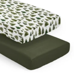 Sweet Jojo Designs Gender Neutral Unisex Fitted Crib Sheets Set Woodland Pine Tree Green And White 2pc -Smart Baby Decor GUEST b2f461ac 56f9 46d4 a804 e60683332029