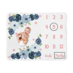 Sweet Jojo Designs Girl Baby Milestone Blanket Watercolor Floral Blue Green And Pink -Smart Baby Decor GUEST b3578b42 b494 46d4 847a 2ec537549305