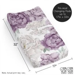 Sweet Jojo Designs Girl Changing Pad Sheet Peony Floral Garden Lavender Purple And Ivory -Smart Baby Decor GUEST bbf631b1 0fdb 4e75 a319 7b0aacb38b8c