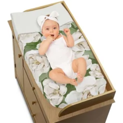 Sweet Jojo Designs Girl Changing Pad Cover Watercolor Magnolia Green And Ivory