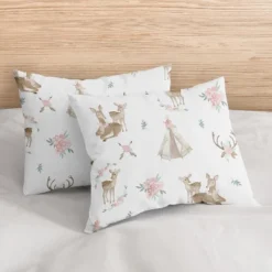 Sweet Jojo Designs Full/Queen Comforter Bedding Set Deer Floral White Taupe And Pink 3pc -Smart Baby Decor GUEST be6bd841 adc2 4a44 b313 35537c147fb8