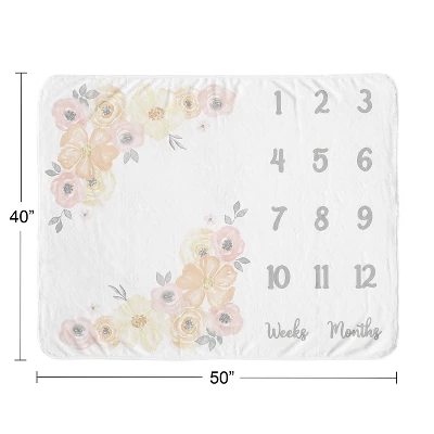 Sweet Jojo Designs Girl Baby Milestone Blanket Watercolor Floral Yellow And Pink 5 Sweet Jojo Designs Girl Baby Milestone Blanket Watercolor Floral Yellow And Pink - Image 3