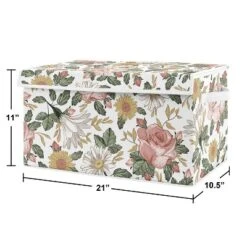 Sweet Jojo Designs Fabric Storage Toy Bin Vintage Floral Pink Green And Yellow Flowers