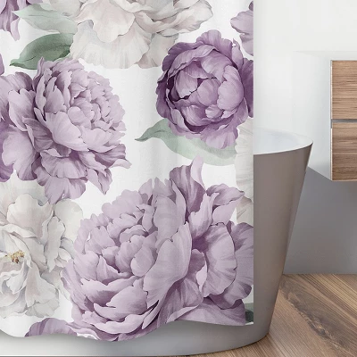 Sweet Jojo Designs Girl Shower Curtain 72in.x72in. Peony Floral Garden Lavender Purple And Ivory 4 Sweet Jojo Designs Girl Shower Curtain 72in.x72in. Peony Floral Garden Lavender Purple And Ivory - Image 2