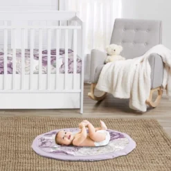 Sweet Jojo Designs Girl Baby Tummy Time Playmat Peony Floral Garden Purple And Ivory