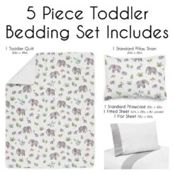 Sweet Jojo Designs Gender Neutral Unisex Toddler Bedding Set Watercolor Elephants Grey Green And Blue 5pc -Smart Baby Decor GUEST d146fec5 d043 467d a137 6604b5aabd79