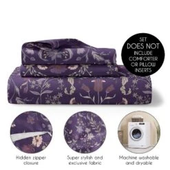 Sweet Jojo Designs Queen Duvet Cover And Shams Set Boho Floral Wildflower Plum Purple And Teal 3pc -Smart Baby Decor GUEST d38ba431 2ce4 4f18 9925 be0763bb7a3c