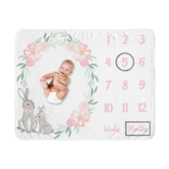 Sweet Jojo Designs Girl Baby Milestone Blanket Bunny Floral Pink Green And Grey -Smart Baby Decor GUEST d5082684 f13c 47c1 a31a c306bf1d75d2