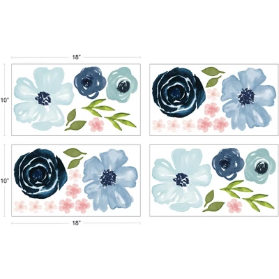 Sweet Jojo Designs Girl Wall Decal Stickers Art Nursery Décor Watercolor Floral Blue Pink And Grey 4pc 4 Sweet Jojo Designs Girl Wall Decal Stickers Art Nursery Décor Watercolor Floral Blue Pink And Grey 4pc - Image 2