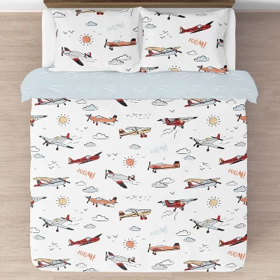 Sweet Jojo Designs Full/Queen Comforter Bedding Set Airplane Red Blue And White 3 Pc 4 Sweet Jojo Designs Full/Queen Comforter Bedding Set Airplane Red Blue And White 3 Pc - Image 2
