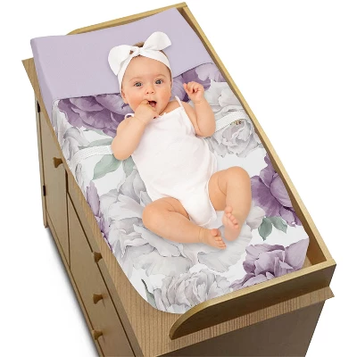 Sweet Jojo Designs Girl Changing Pad Cover Peony Floral Garden Purple And Ivory 3 Sweet Jojo Designs Girl Changing Pad Cover Peony Floral Garden Purple And Ivory