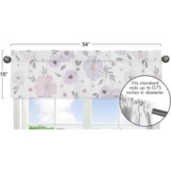 Sweet Jojo Designs Window Valance Treatment 54in. Watercolor Floral Purple Pink And Grey