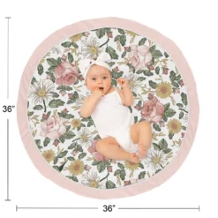 Sweet Jojo Designs Girl Baby Tummy Time Playmat Vintage Floral Pink Green And Yellow -Smart Baby Decor GUEST eb6196a1 2f83 4916 889a f4cc4ce1a651