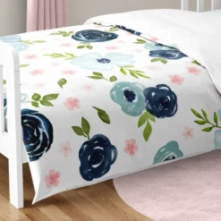 Sweet Jojo Designs Girl Toddler Bedding Set Watercolor Floral Blue Pink And White 5pc -Smart Baby Decor GUEST eead3b1e 1639 4e38 b330 75aebe4542e9