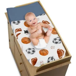 Sweet Jojo Designs Boy Changing Pad Cover Watercolor Sports Theme Multicolor