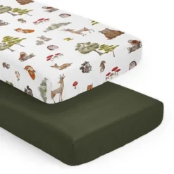 Sweet Jojo Designs Boy Girl Gender Neutral Unisex Fitted Crib Sheets Set Watercolor Woodland Forest Animals Green Brown White 2pc -Smart Baby Decor GUEST f1783147 75d8 494b ad46 14398a528e35