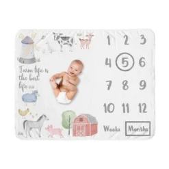 Sweet Jojo Designs Boy Or Girl Gender Neutral Unisex Milestone Swaddle Baby Blanket Farm Animals -Smart Baby Decor GUEST f32dc5d2 73c7 470c 9b24 7f007a6b62ae