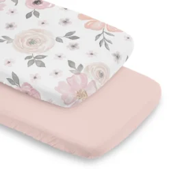 Sweet Jojo Designs Girl Baby Bassinet Fitted Sheets Set Watercolor Floral Pink Grey And White 2pc -Smart Baby Decor GUEST fa81ca93 c3c2 4bd5 acb6 9c247ff93fe1